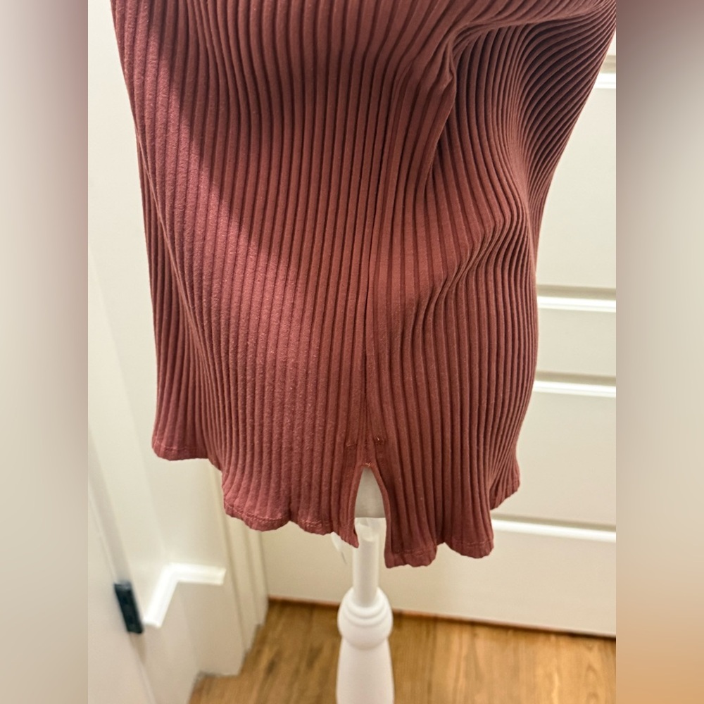 Eileen Fisher. Textured Stretch Rib Round Neck Top. Deep Terra Cotta. Large. - Picture 7 of 9